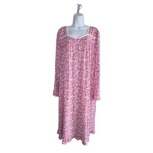 Eileen West Ballet Nightgown Size 2X Dark Pink Floral Button Front Cottagecore